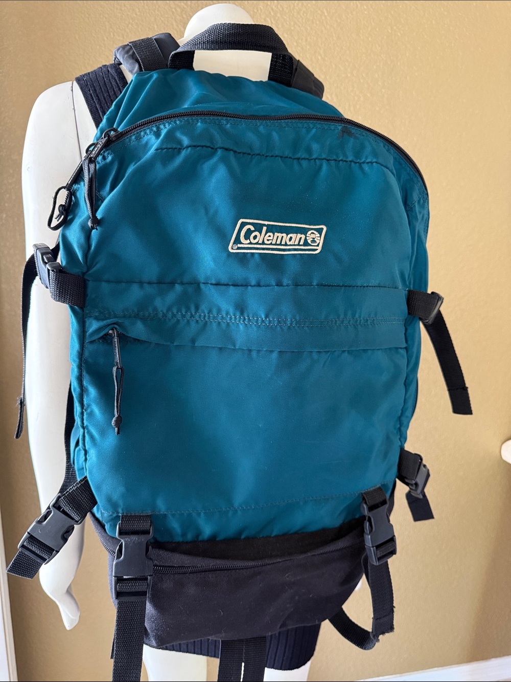 90’sColeman Teal and Black Outdoor Tactical Camping Backpack